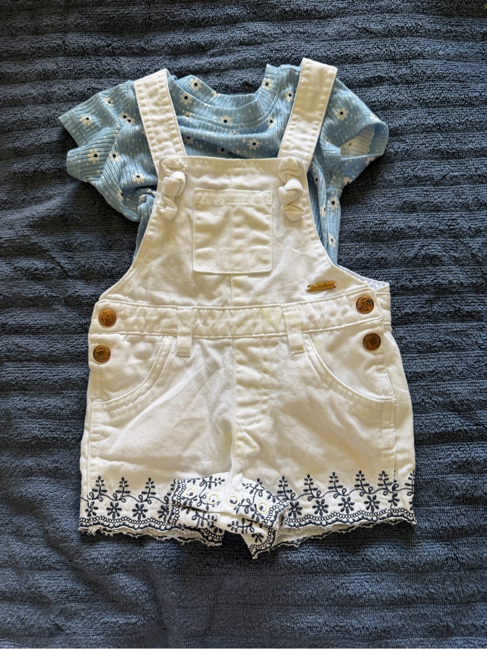 Baby Girl White Embroidered Overall Shorts & Floral Top
